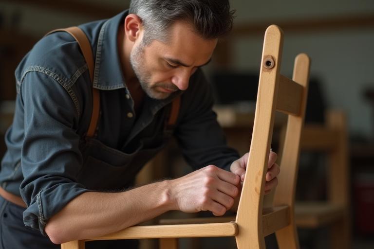 Craftsman repairing timber chair in Southbank workshop